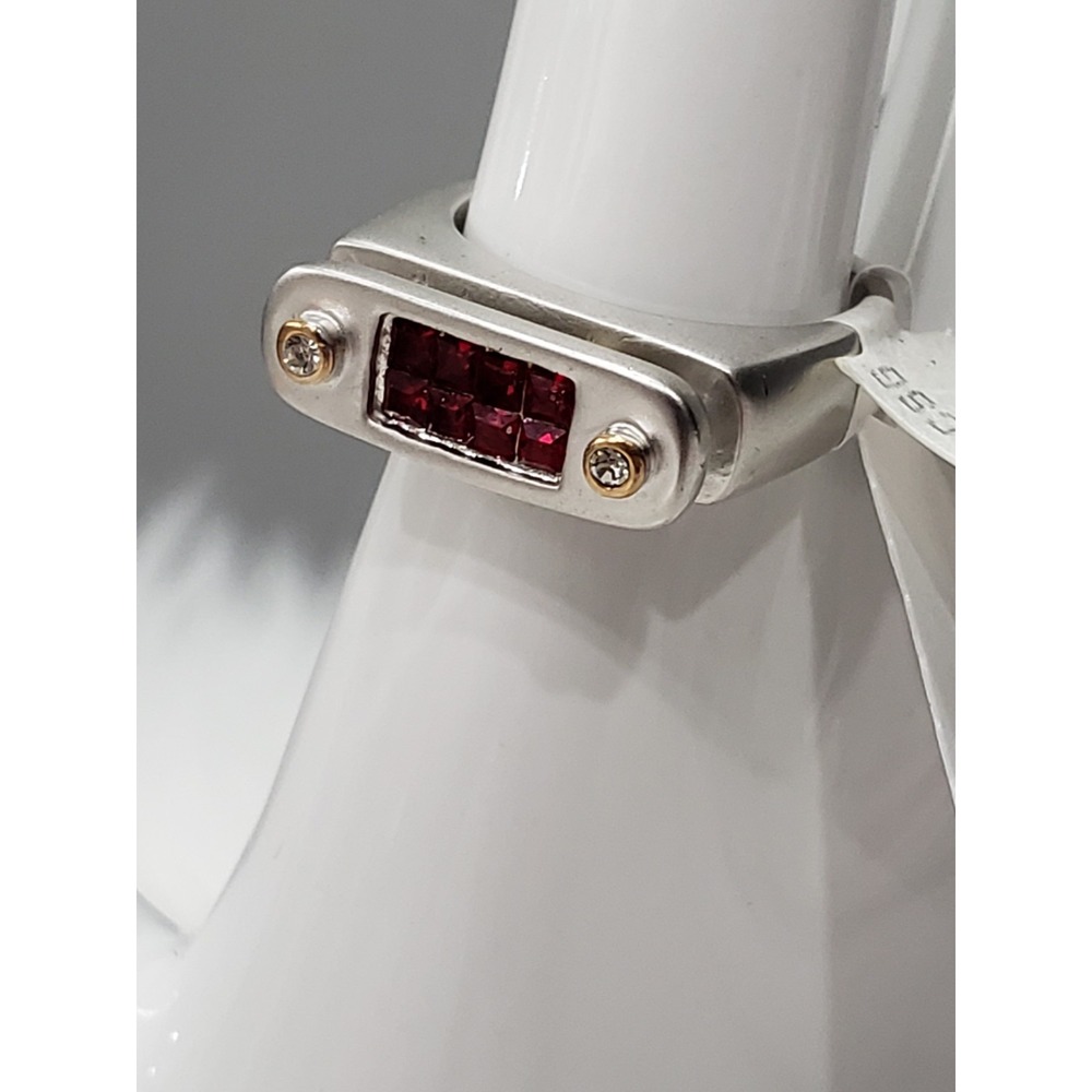 red silver tone minimalist robot ring abstract geometric Futuristic Men Women